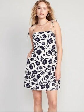 Old Navy White Mini Dress with Navy Floral Print